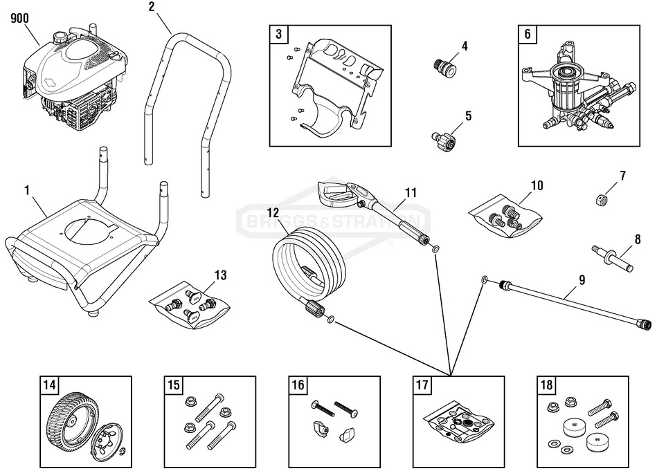 Briggs & Stratton pressure washer model 020633 replacement parts, pump breakdown, repair kits, owners manual and upgrade pump.